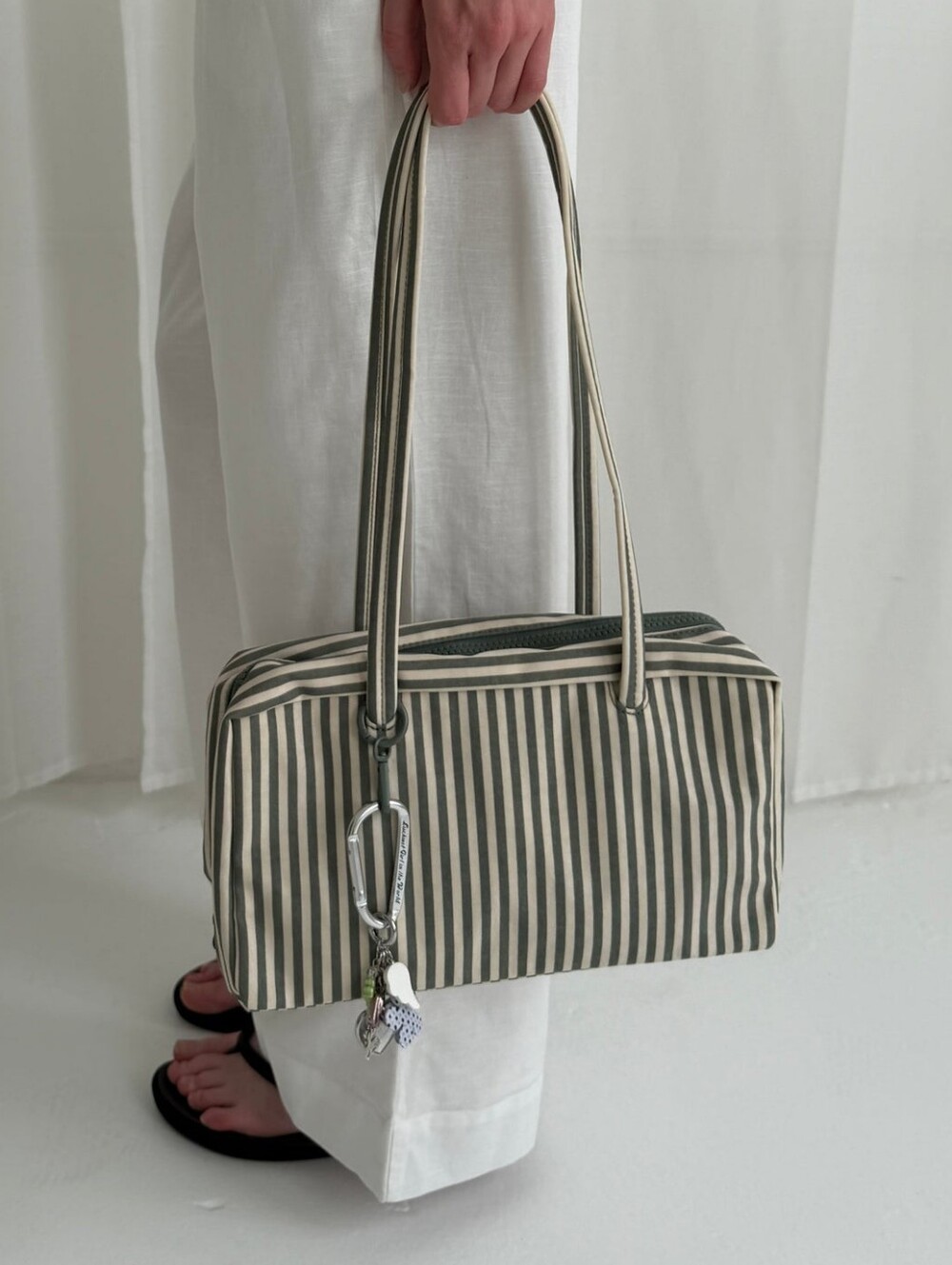 NWT BAGGU Nylon Bowler Bag Sage Stripe